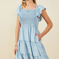 Smocked Ruffle Sleeve Dress