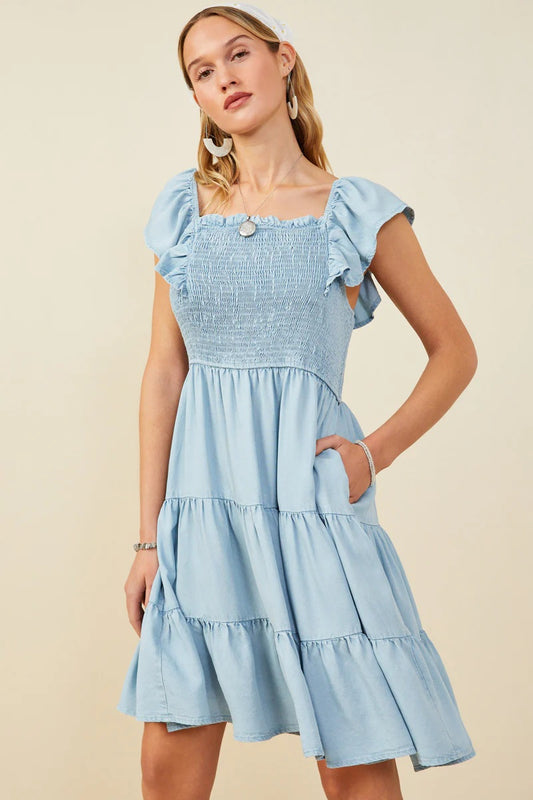 Smocked Ruffle Sleeve Dress
