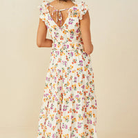 Floral Ruffle Detailed V Neck Tank Dress