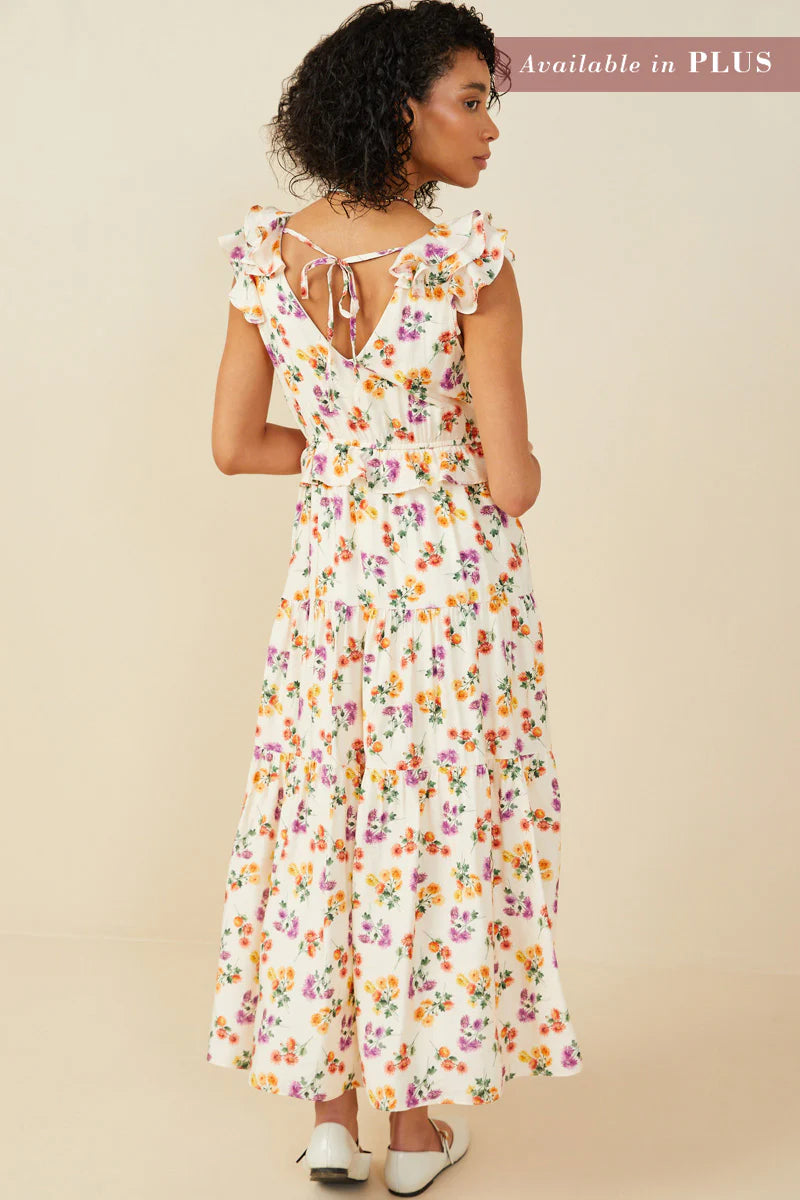 Floral Ruffle Detailed V Neck Tank Dress