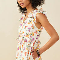 Floral Ruffle Detailed V Neck Tank Plus Dress