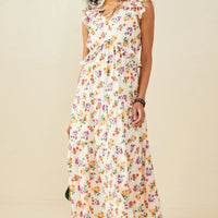 Floral Ruffle Detailed V Neck Tank Plus Dress