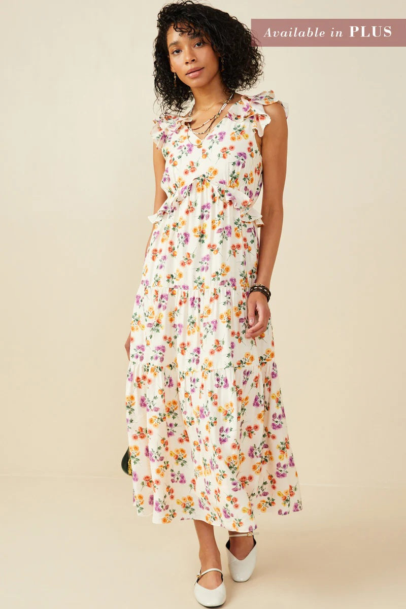 Floral Ruffle Detailed V Neck Tank Plus Dress