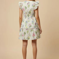 Block Floral Smocked Waist Ruffle Tank Dress