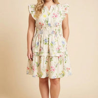 Floral Smocked Waist Ruffle Tank Dress