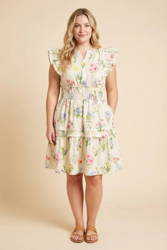 Floral Smocked Waist Ruffle Tank Dress