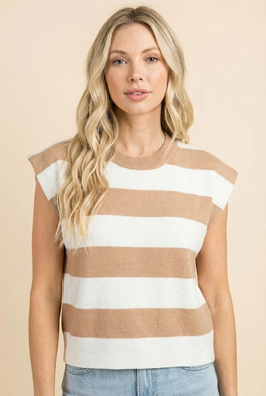 Womens Striped Soft Sweater Knit Boxy Tank