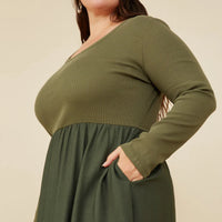Ribbed Knit Midi Scoop Neck Dress Plus Size