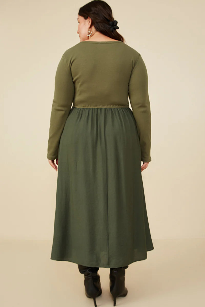 Ribbed Knit Midi Scoop Neck Dress Plus Size