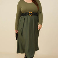 Ribbed Knit Midi Scoop Neck Dress Plus Size