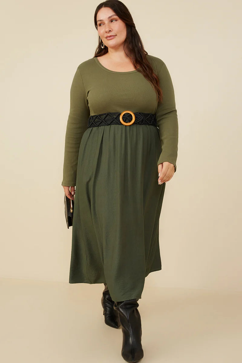 Ribbed Knit Midi Scoop Neck Dress Plus Size