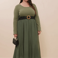 Ribbed Knit Midi Scoop Neck Dress Plus Size