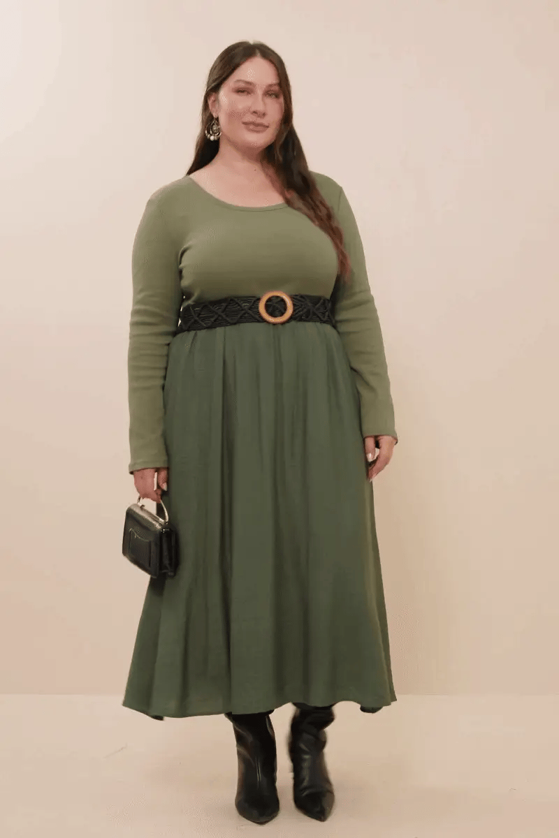 Ribbed Knit Midi Scoop Neck Dress Plus Size