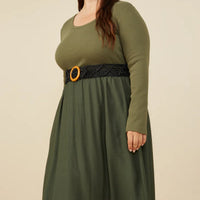 Ribbed Knit Midi Scoop Neck Dress Plus Size