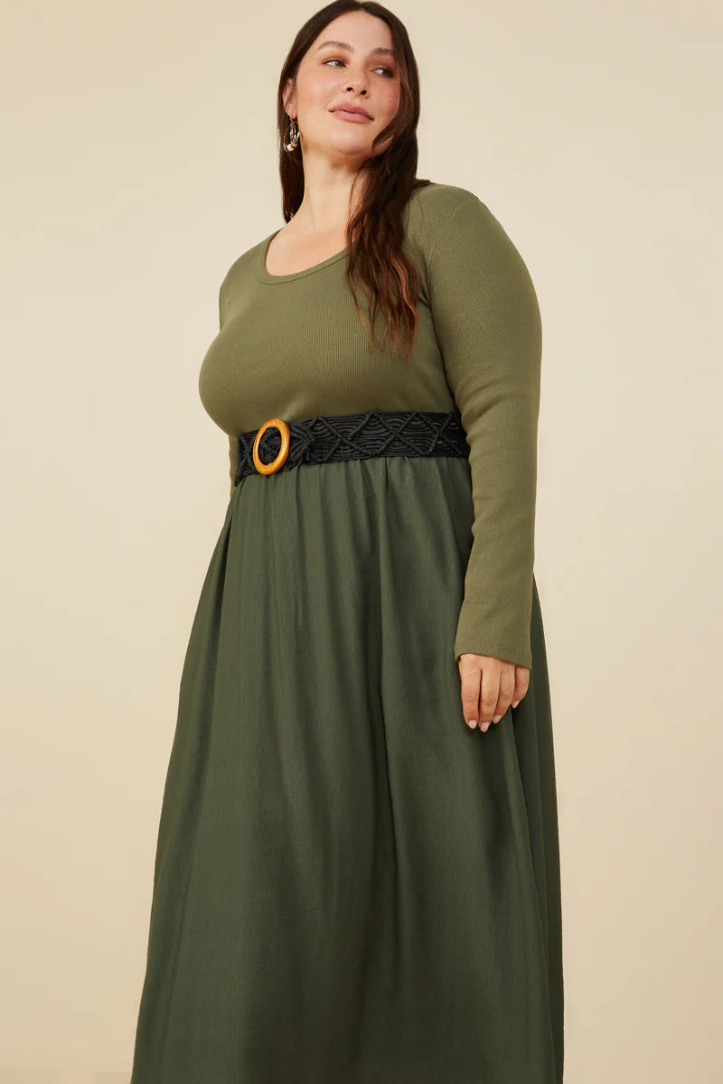 Ribbed Knit Midi Scoop Neck Dress Plus Size
