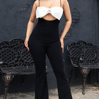 Color Contrast Bow Bust Front Jumpsuit