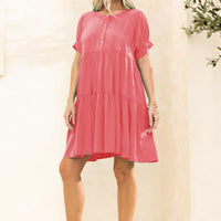 Round Neck Puff Elbow Tier Mini Dress