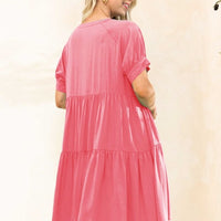Round Neck Puff Elbow Tier Mini Dress