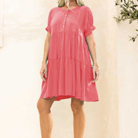 Round Neck Puff Elbow Tier Mini Dress