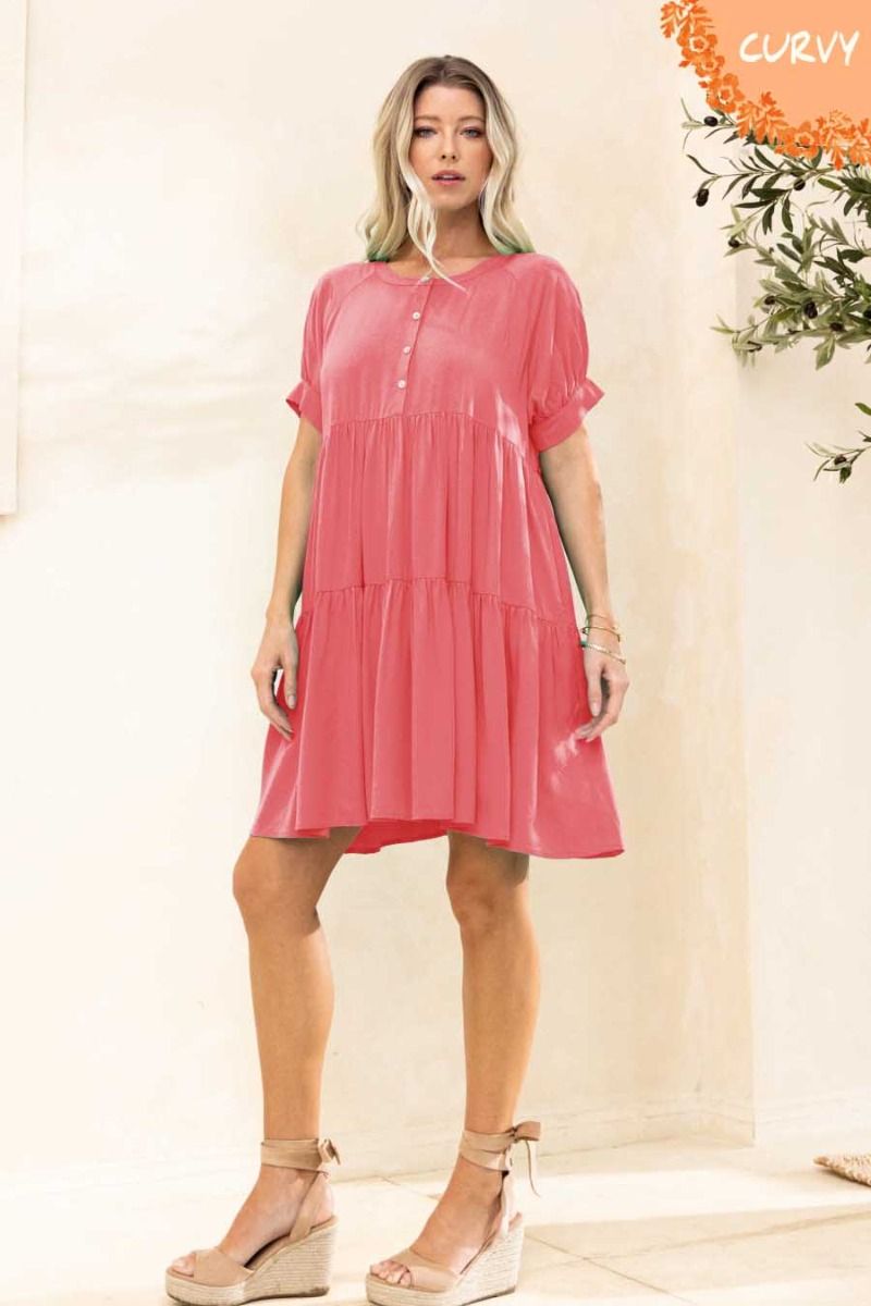 Round Neck Puff Elbow Tier Mini Dress