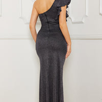 Onje Shoulder Knee High Slit Maxi Dress