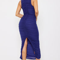 Rhinestone Mock Neck Pleated Long Dress