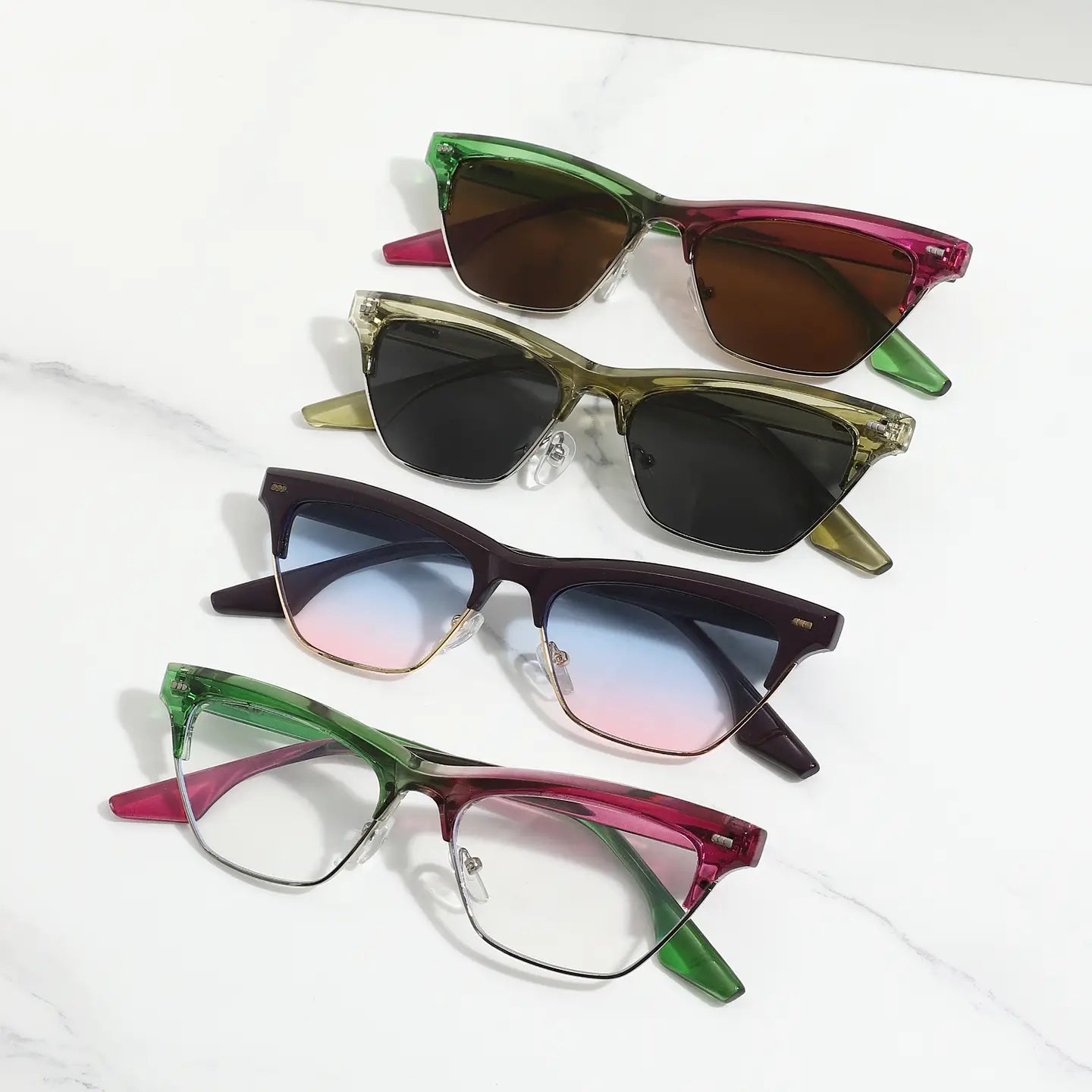 Slim Cat Eye Retro Rectangle Sleek Narrow Sunglasses