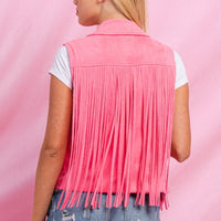 PLUS SIZE CROPPED FRINGE FAUX SUEDE VEST