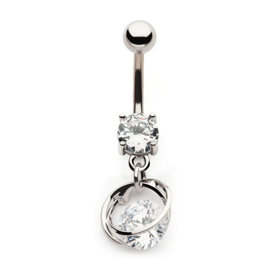 Round CZ With Intertwined Rings Dangle