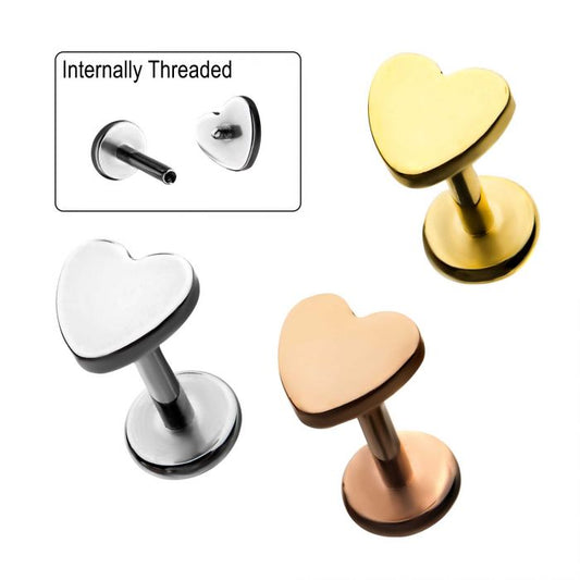 Labret superior plano con forma de corazón de 18 g