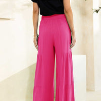 Smocked Tie Waist Tiered Wideleg Pants