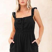 Square Neck Ruffled Slv. Solid Romper