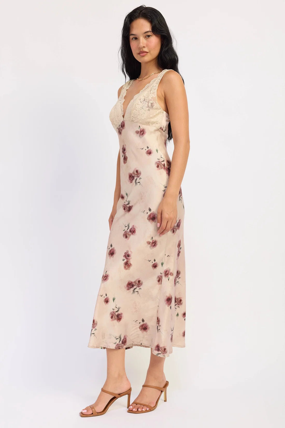 Satin floral Midi Dress