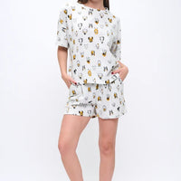 Colorful Dog Head Print Relaxed Fit T-Shirt