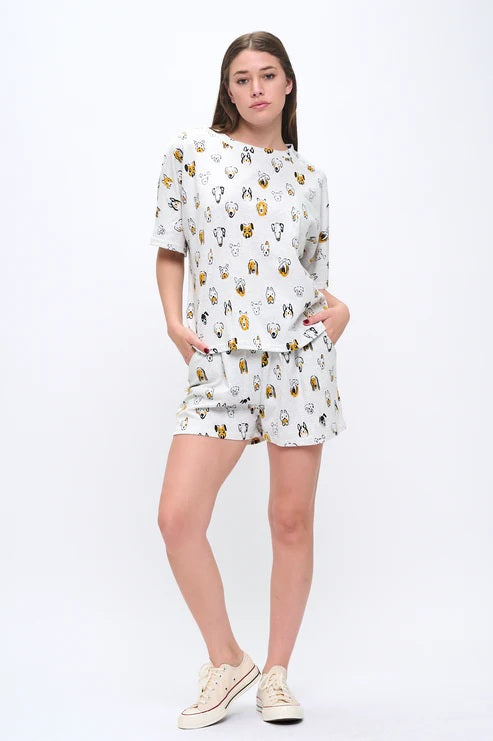 Colorful Dog Head Print Relaxed Fit T-Shirt