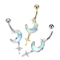 Iridescent Moon With Star Dangle Navel