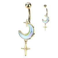 Iridescent Moon With Star Dangle Navel
