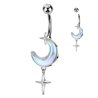 Iridescent Moon With Star Dangle Navel