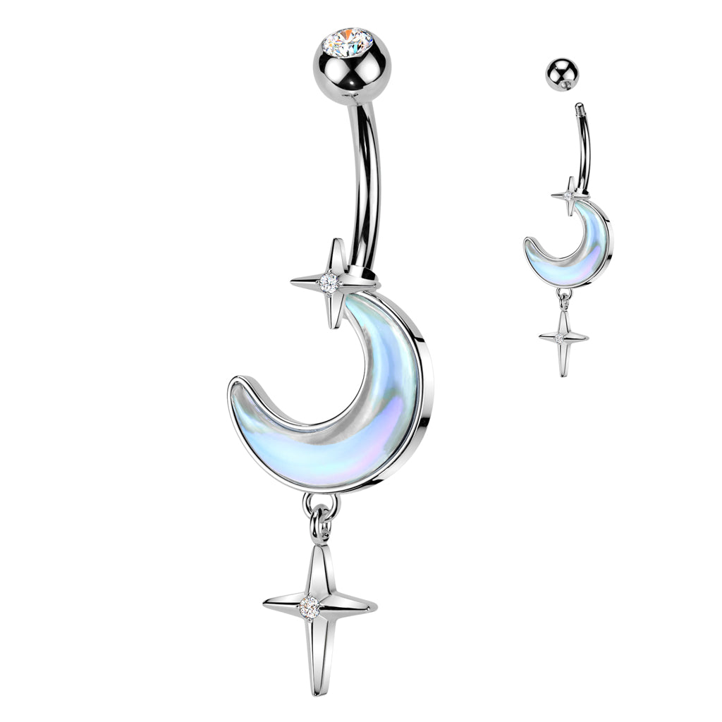 Iridescent Moon With Star Dangle Navel