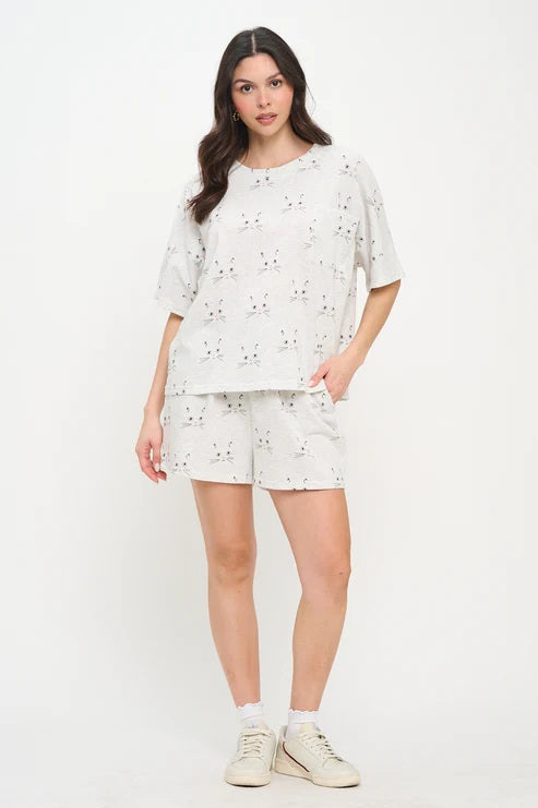 Cat Faces Print Relaxed Fit Tshirt