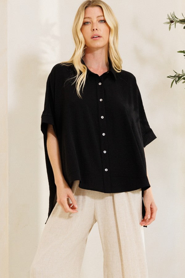 Solid Oversized Shirt Front Button