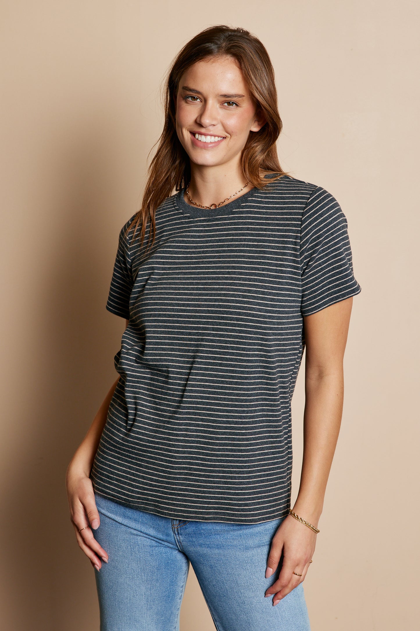 Stripe Short Sleeve Knit Top