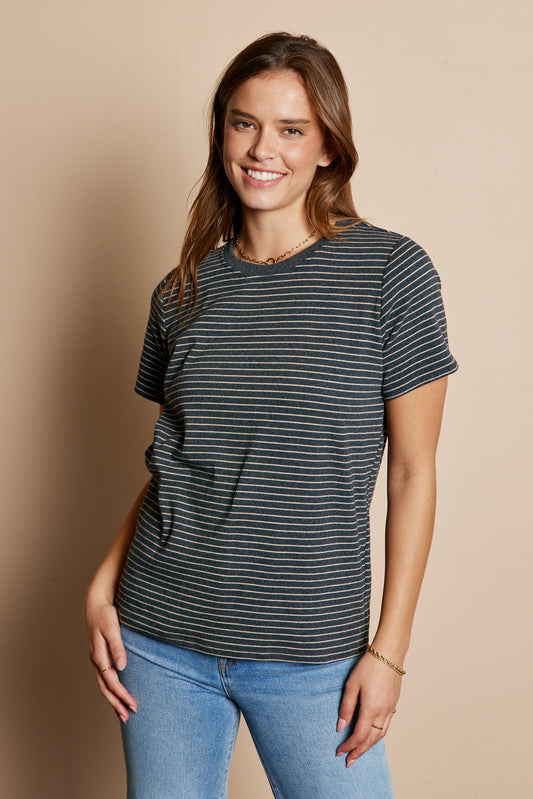 Stripe Short Sleeve Knit Top