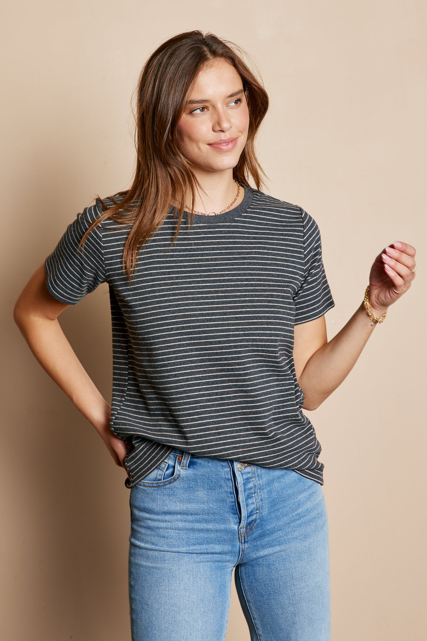 Stripe Short Sleeve Knit Top