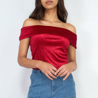 Velvet Glitter Off Shoulder Crop Top