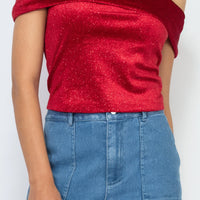 Velvet Glitter Off Shoulder Crop Top