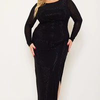 Patterned Rhinestone Plus Size Maxi Dress