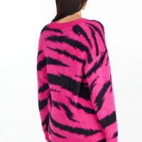 Pink Electric Fuzzy Knit Cardigan