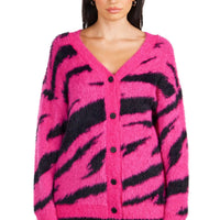 Pink Electric Fuzzy Knit Cardigan
