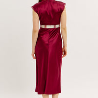 Satin Lace Midi Dress With Contrast Bow